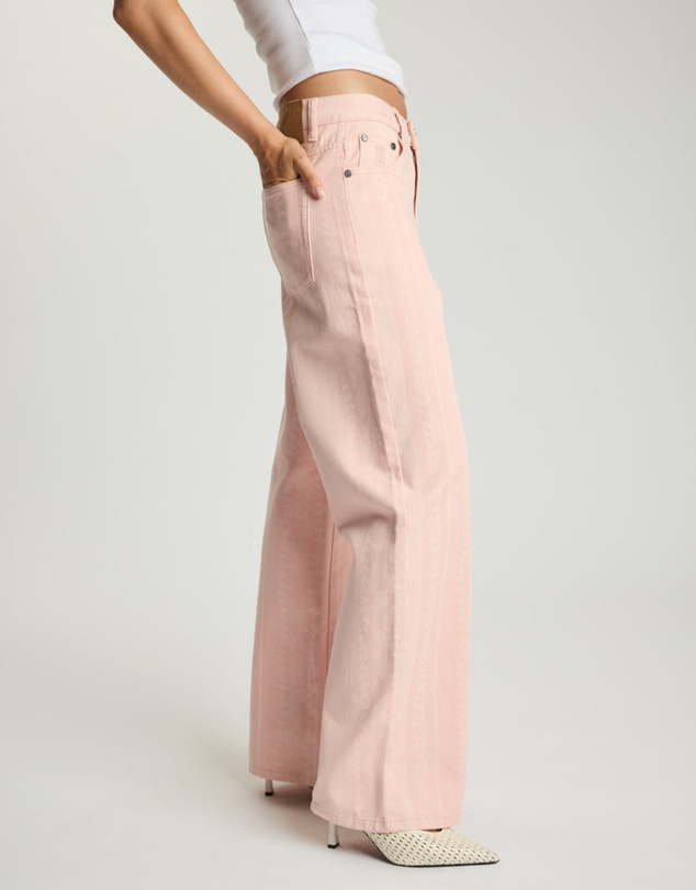 ONE TEASPOON - Jackson Mid Waist Wide Leg Denim Jeans - Pink Love