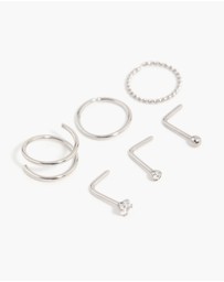 Lovisa - Surgical Steel Cubic Zirconia Simple Mixed Nose Ring & Stud 6-Pack