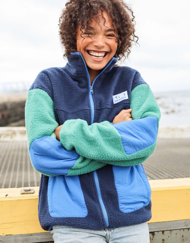 Skwosh - Skwosh Polar Fleece Utility Jacket in Green/Blue