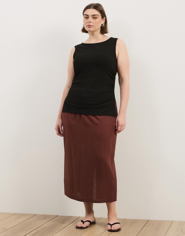 Atmos&Here Curvy - Tenley Linen Blend Midi Skirt