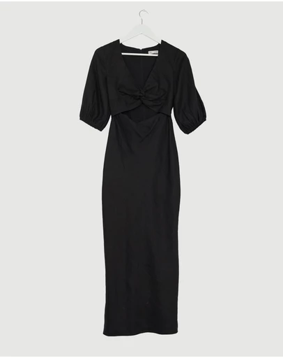 Revibe - Repaired AERE Idalia Twist Front Linen Midi Dress - AU 8