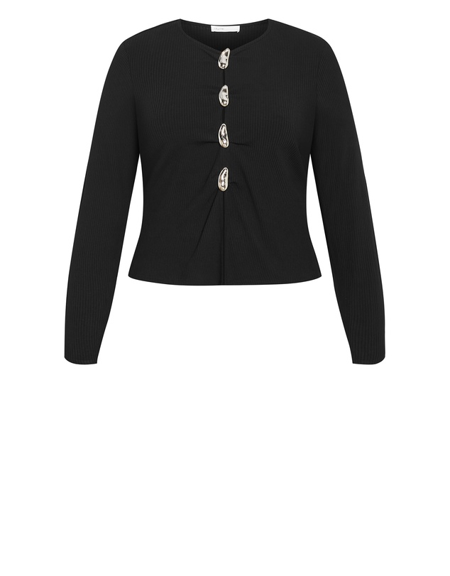 City Chic - Plus size Bella Brooch Rib Top - black