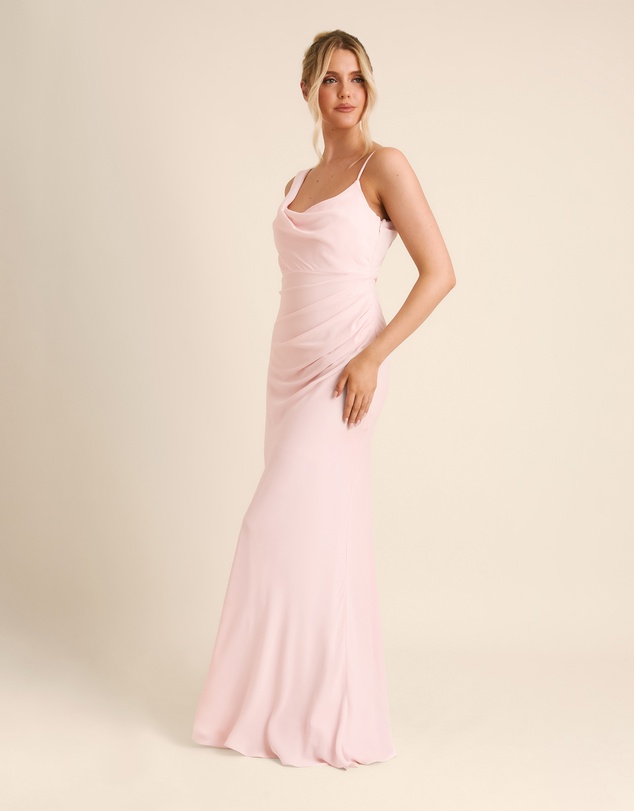 Six Stories - Cowl Front Asymmetrical Chiffon Bridesmaid Dress
