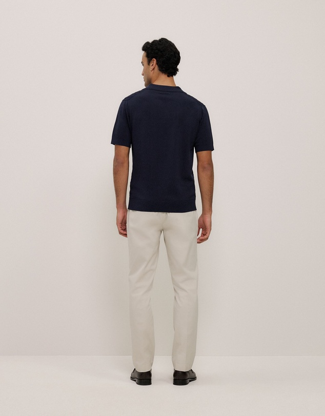 Trenery - Mercerised Diamond Knit Polo in Navy