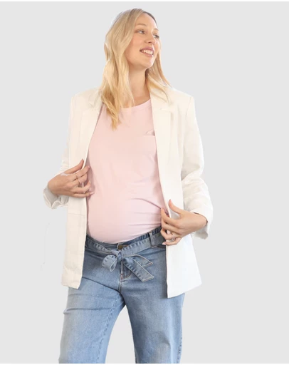 Angel Maternity - Maternity Linen Jacket in White
