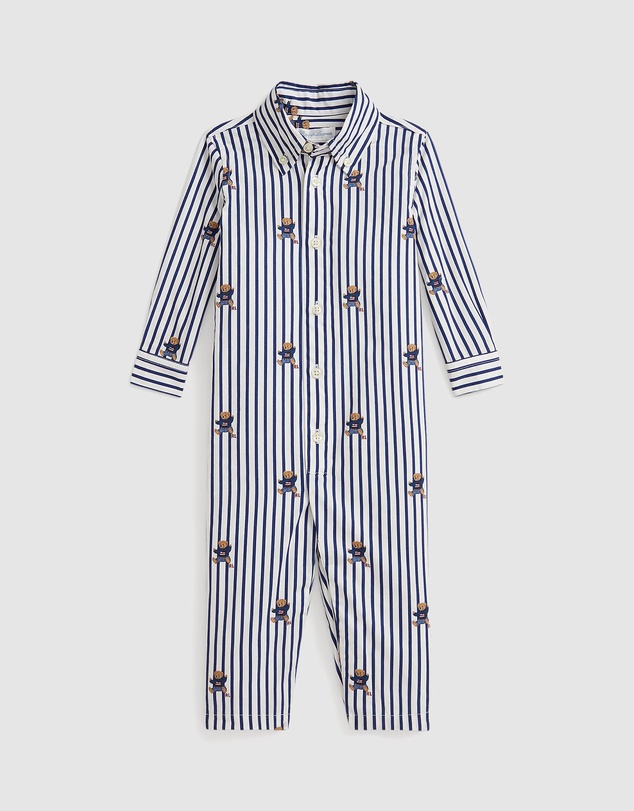 Polo Ralph Lauren - Polo Bear Striped Cotton Poplin Coverall - Babies