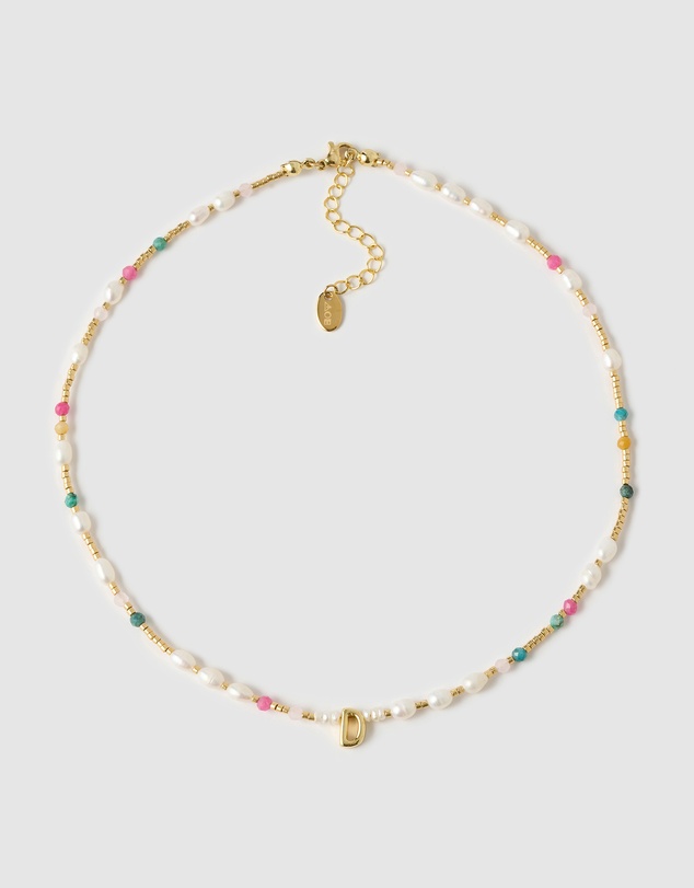 Arms Of Eve - Beaded Gemstone and Pearl Initial Necklace