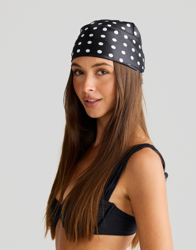 Vacay Swimwear - Havana Head Scarf Black Polka
