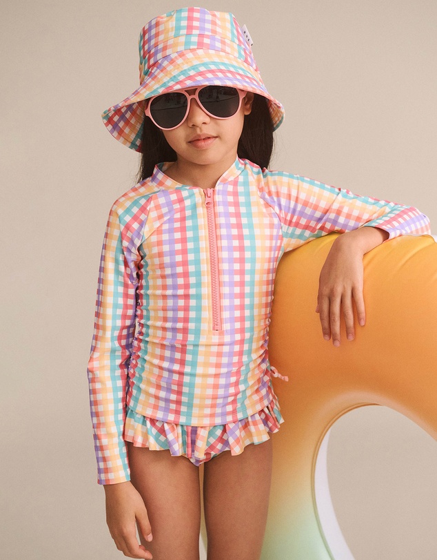 Huxbaby - Rainbow Check Frill Swimsuit - Babies-Teens