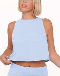 Petal & Pup - Madison Linen Cropped Tank - Blue