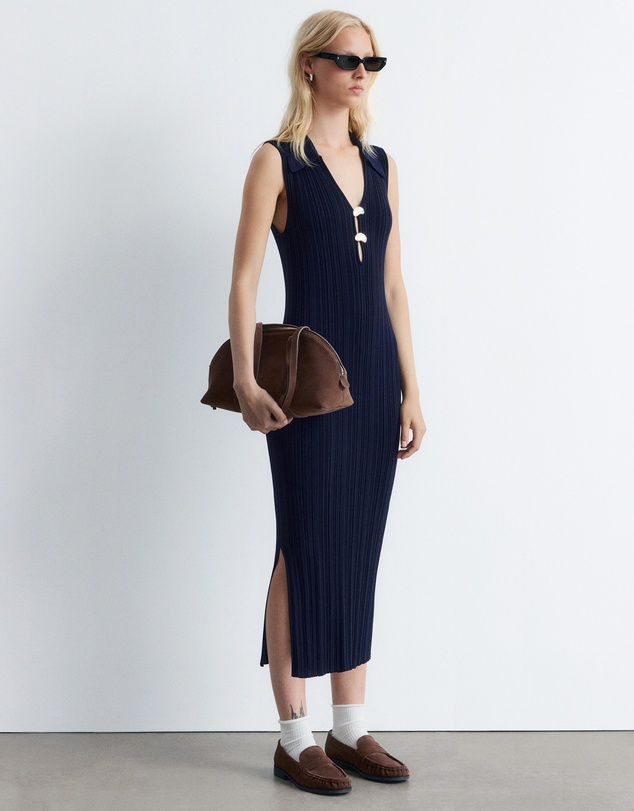 & Other Stories - Rib-Knit Collared Midi Dress