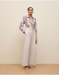 Trenery - Linen Blend Double Pleat Pant in Stone