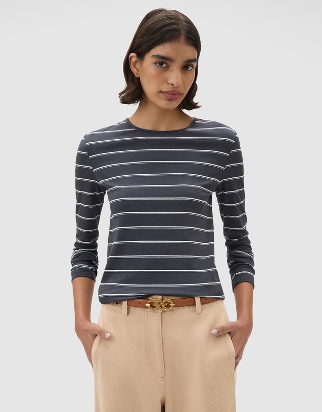 Oroton - Eve Fine Rib LS Stripe Tee