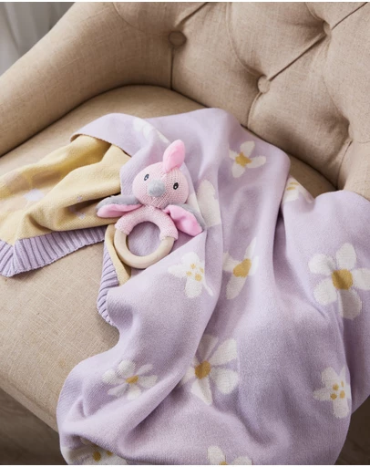 Living Textiles - Pram Knitted Blanket - Lilac Daisy Dreams