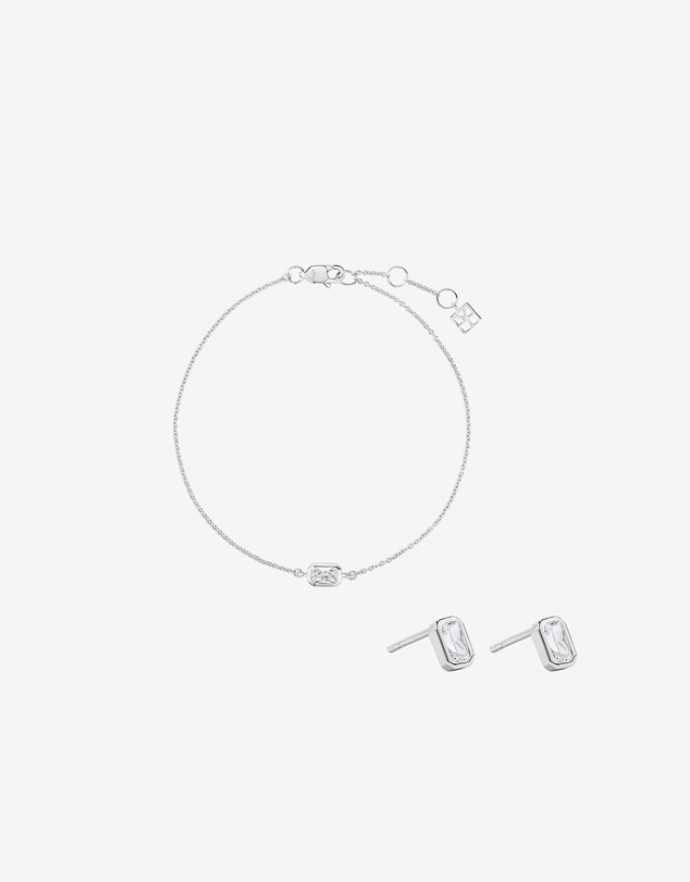 Michael Hill - 19cm Radiant-Cut Cubic Zirconia Bracelet and Stud Earring Gift Set in Sterling Silver