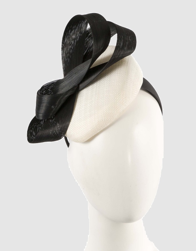 Max Alexander - Cream Black Pillbox Racing Fascinator