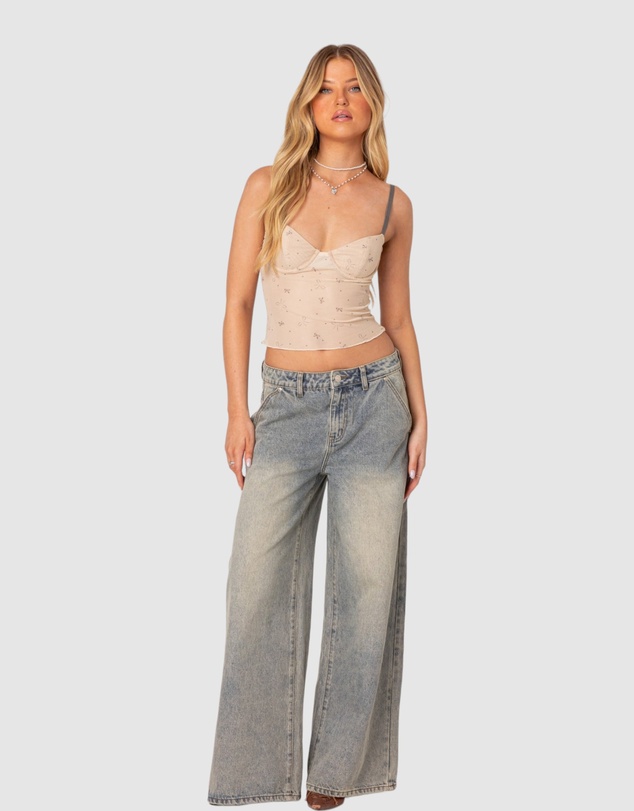 EDIKTED - Nicola Sheer Mesh Printed Bra Top