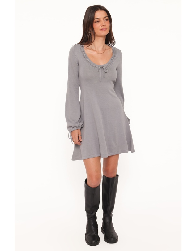 Petal & Pup - Kaylee Knit Long Sleeve Mini Dress - Grey