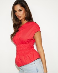 Dazie - Crushing On You Ruched One Shoulder Linen Blend Top