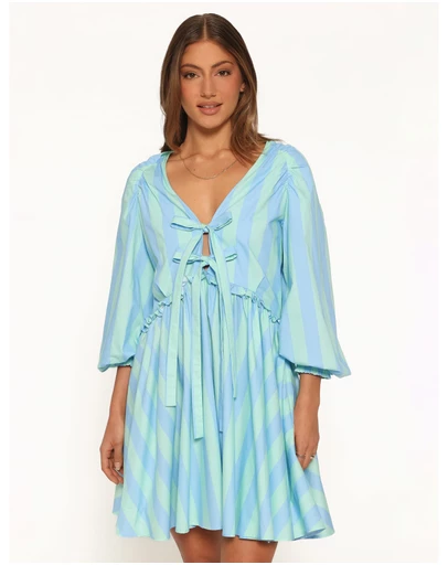 Petal & Pup - Carletta Mini Dress - Green/Blue Stripe
