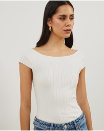 Atmos&Here - Kayla Off Shoulder Rib Knit Top