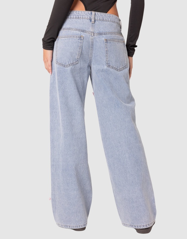 EDIKTED - Lucille Low Rise Satin Bow Jeans