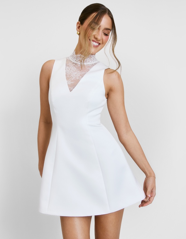 Six Stories - Lace High Neck A-line Mini Dress