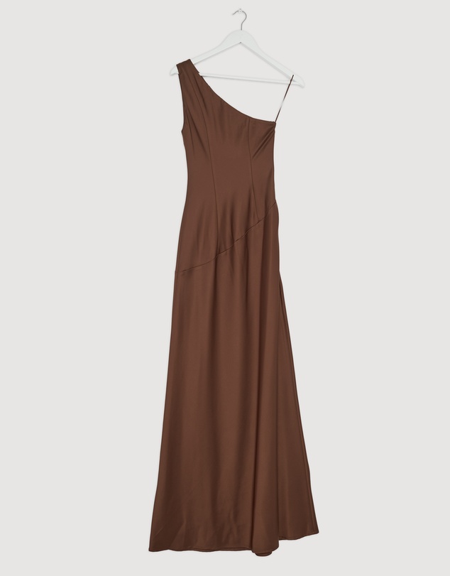 Revibe - Repaired CHANCERY Hallie Satin One Shoulder Drape Maxi Dress - AU 6