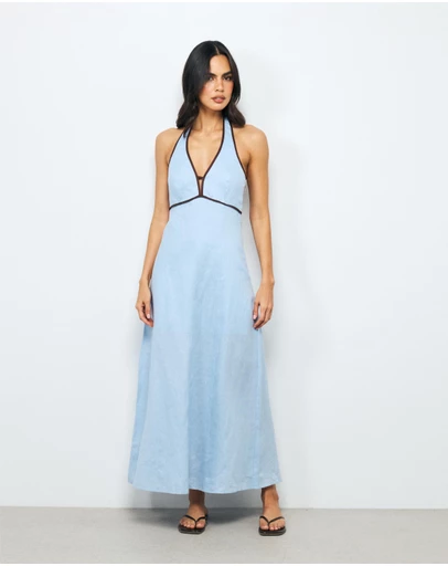 AERE - Lumi Contrast Bind Linen Midi Dress