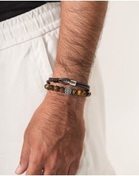Kuzzoi - ICONIC EXCLUSIVE - Bracelet Men Layer Genuine Leather Knot Brown in 925 Sterling Silver