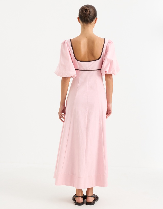 Calli - Maxime Contrast Bind Puff Sleeve Midi Dress