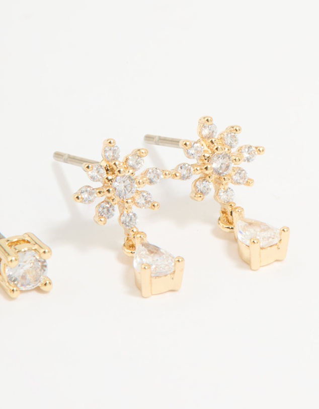 Lovisa - Gold Plated Cubic Zirconia Classic & Flower Teardrop Earrings 2-Pack