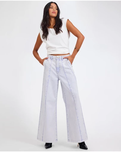 ONE TEASPOON - Hayden High Waist Wide Leg Trouser Denim Jeans - Lavender Blue