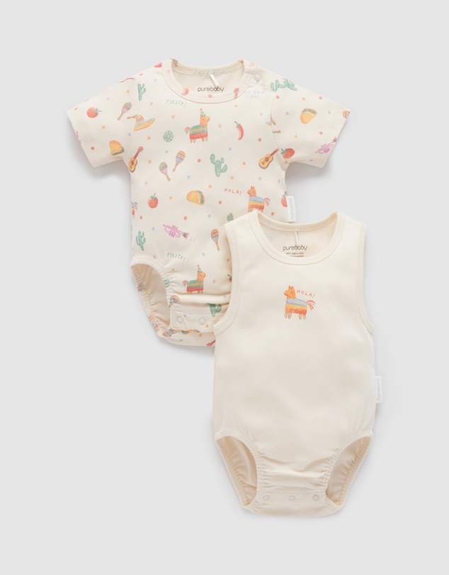 Purebaby - 2 Pack Short Sleeve Ribbed Bodysuit -Babies