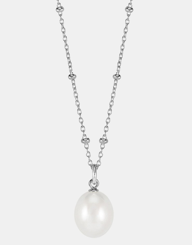 Dower & Hall - Women's Timeless Adjustable 10mm Oval White Freshwater Pearl Pendant In Sterling Silver