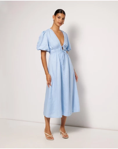 AERE - Aster Tie Front Linen Midi Dress