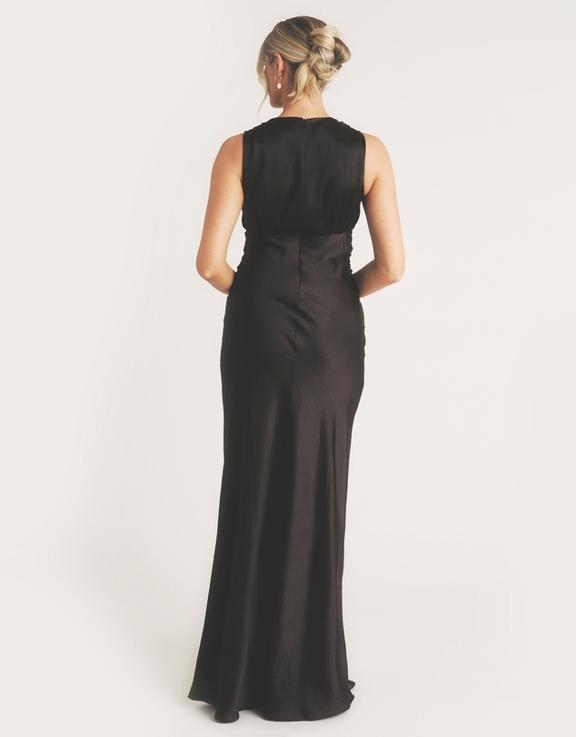 Six Stories - Plunge Drape Detail Satin Bridesmaid Dress