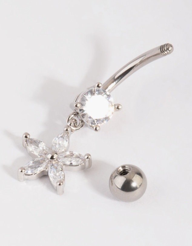 Lovisa - Surgical Steel Cubic Zirconia Flower Belly Bar