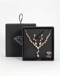 Lovisa - Gold Cubic Zirconia Flower Vine Necklace & Drop Earrings Set
