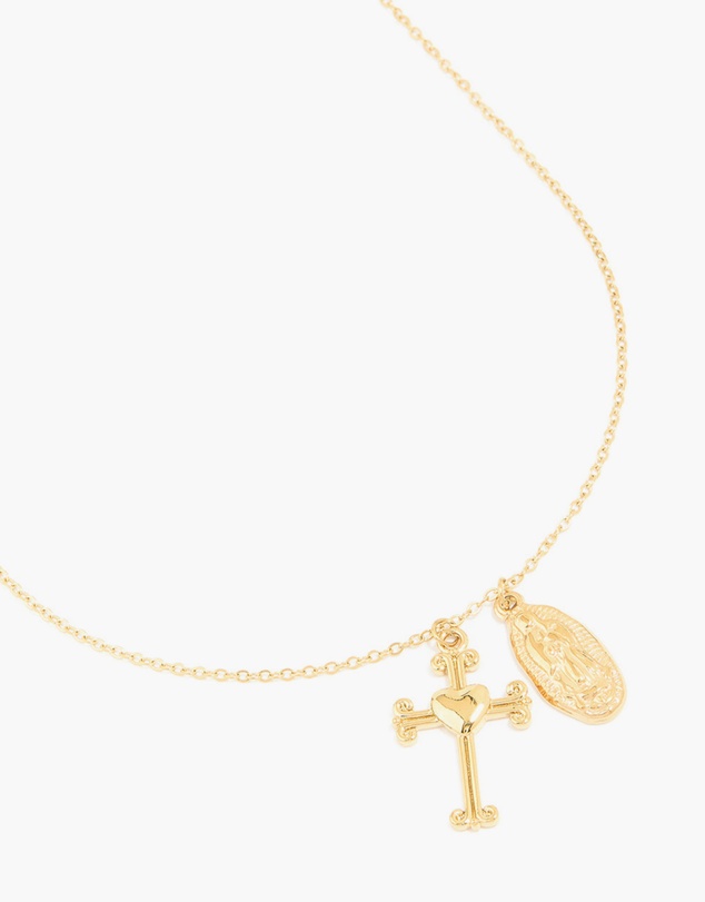 Lovisa - Waterproof Gold Plated Stainless Steel Cross & Mary Pendant Necklace