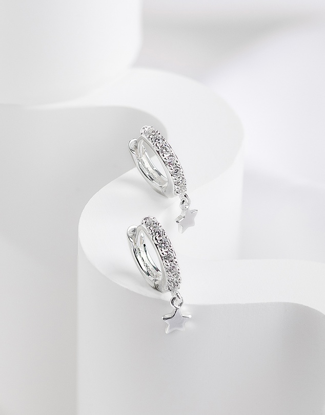 Wanderlust + Co - Falling Star Pave Silver 7mm Baby Huggie Earrings