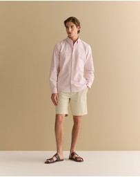 Trenery - Regular Fit Yarn Dyed Cotton Monogram Oxford Shirt in Ash Pink