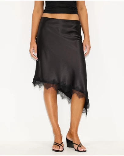 Dazie - Aralina Lace Trim Midi Skirt