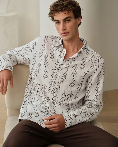 Trenery - Rowan Regular Fit Linen Long Sleeve Shirt in White