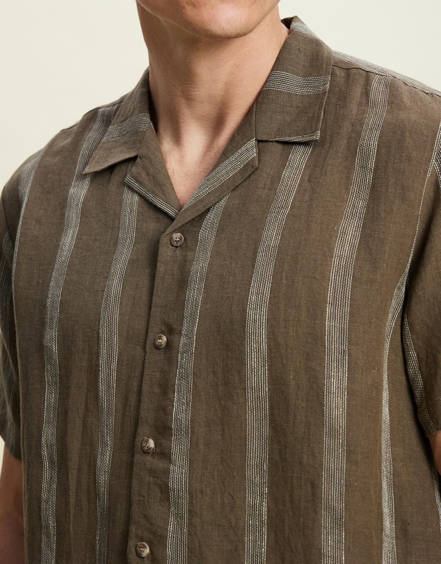 AERE - Linen Stripe Camp Collar Shirt
