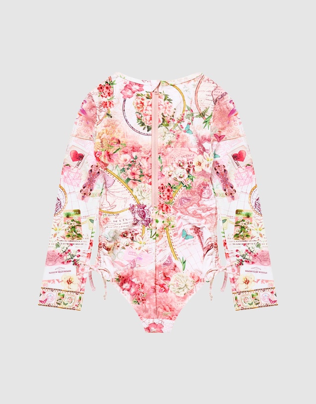 Camilla - Ruched Tie Side LS Paddle Suit - Kids-Teens