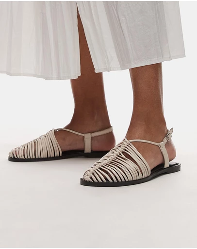 TOPSHOP - Aidan Leather Weave Tie Up Flat Shoes