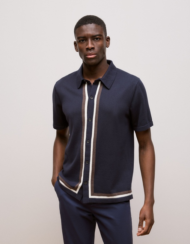 Trenery - Cotton Silk Graphic Knit Shirt in Navy