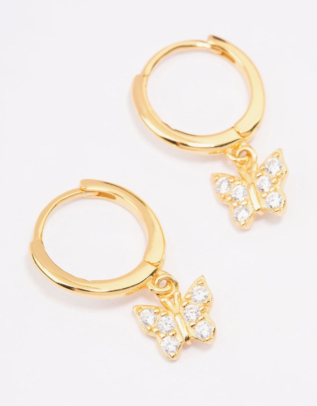 Lovisa - Gold Plated Sterling Silver Cubic Zirconia Butterfly Huggie Earrings