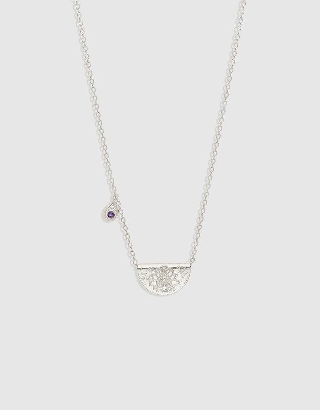 By Charlotte - Silver Lotus Birthstone Necklace - February